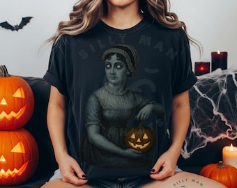 Jane Austen Ghost Shirt|Halloween Book Shirt|Jane Austen Halloween Gifts|Bookish Halloween Pumpkin Shirt|Dark Academia|Literary Halloween