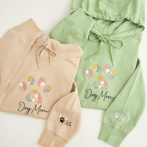 Hoodie für die neue Hundemama - Haustiername auf dem Ärmel, Hundepfote bestickt, Sweatshirt für Hundeliebhaber, Geschenk für die Hundemama