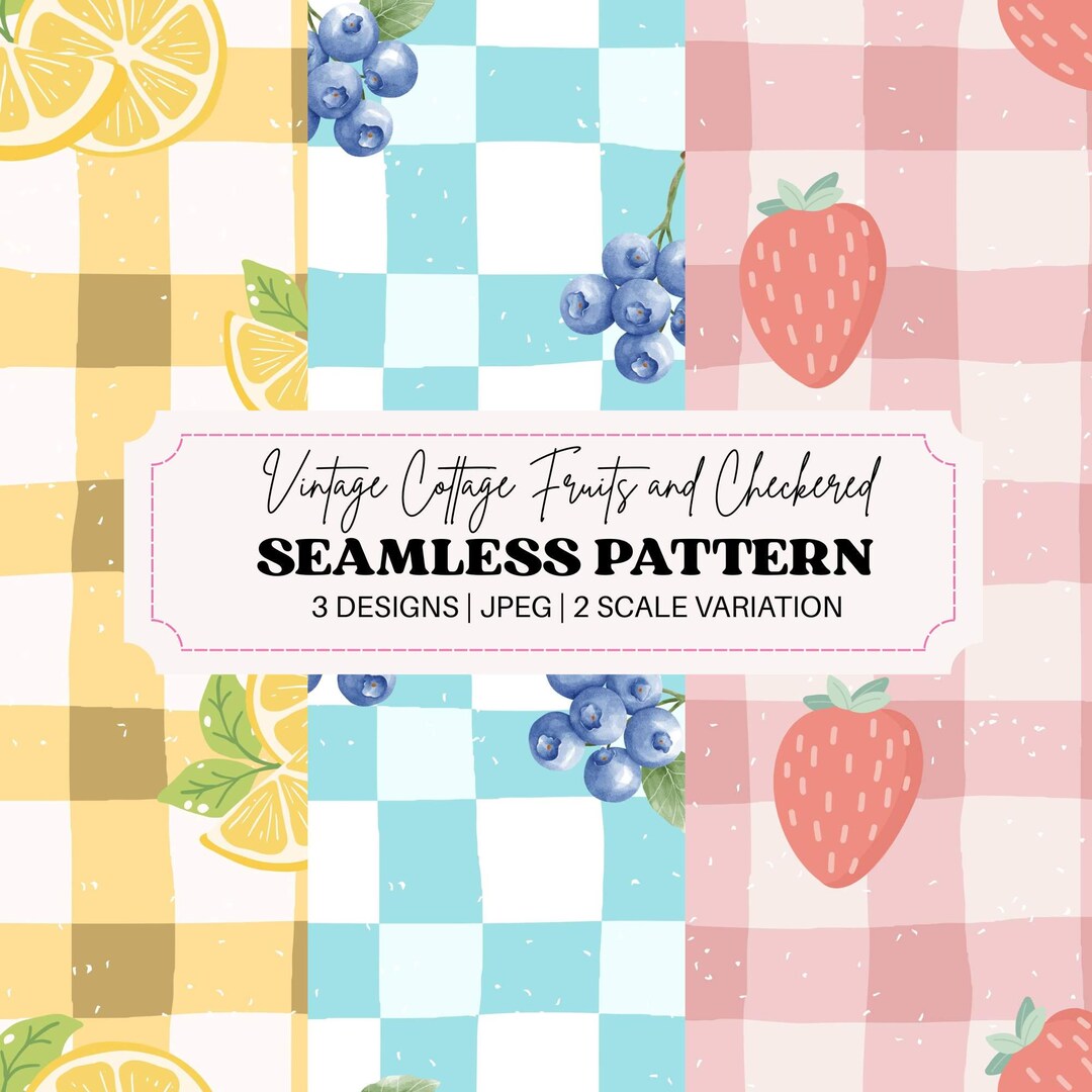Vintage Cottage Fruits Seamless Pattern | Strawberry Lemon Blueberry ...