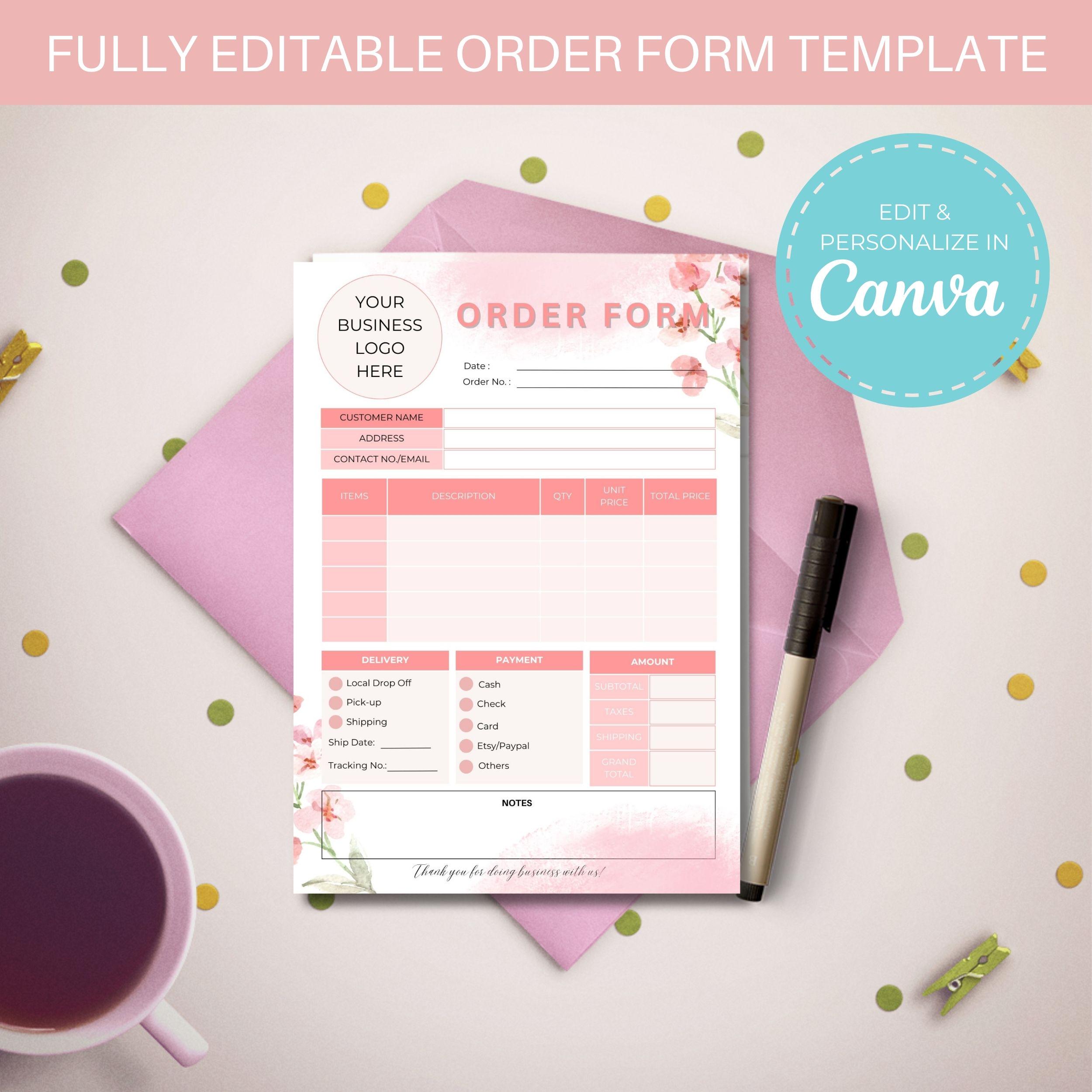 Editable Business Order Form Template: Canva Design (PDF) - Etsy