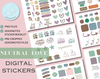 Neutral Love Digital Planner Stickers: Goodnotes, Ipad (PNG, Goodnotes File)