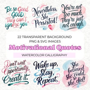 Pacchetto di clipart di citazioni motivazionali PNG SVG Clipart motivazionali per sublimazione, citazioni ispiratrici SVG, file di taglio di citazioni motivazionali