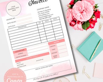 Editable Pink Business Invoice Template: Canva Sales Form (A4)