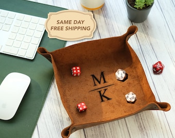 Dice Rolling Tray for DnD, Leather Valet Tray, Catchall Tray, Holiday Decor, Dungeons and Dragons, Christmas Gifts, Gift for Her