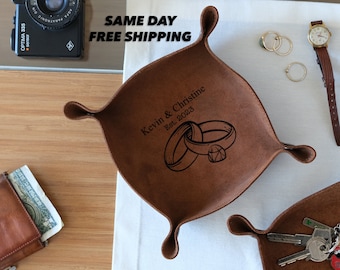 Personalized Valet Tray Wedding Gifts, Engraved Leather Valet Tray, Couple Gifts, Housewarming Gift Idea, Home Decor, Anniversary Gift Ideas