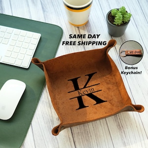 Vacía tus bolsillos, papá. Regalo personalizado grabado para Navidad o el Día del Padre para papá / Bandeja de valet. Bandeja de cuero personalizada para recoger todo, regalos de Navidad.