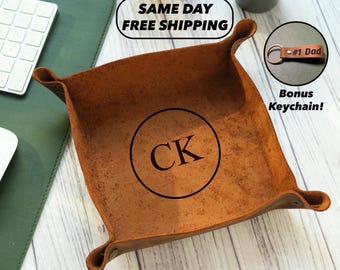 Desk Accessories for Dads, Leather Valet Tray, Gift Ideas for Father&#39;s Day, Desk Organizer Gift, Mens Leather Tray, Gifts for Dad, Birthday