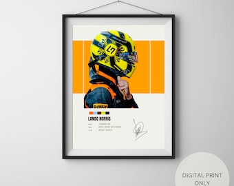 Lando Norris, Formula 1, Race Car Driver, McLaren, Sports Poster, Minimalist Wall Art, 3 Sizes Offered