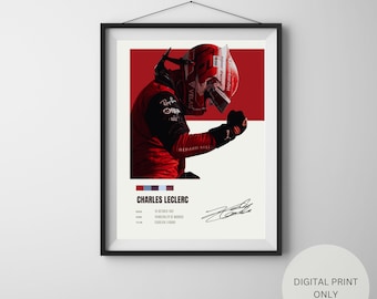 Charles Leclerc, Formula 1, Ferrari Poster, Sports Poster, Minimalist Wall Art, 3 Sizes Offered