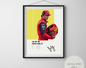 Carlos Sainz, Formula 1, Race Car Driver, Ferrari, Sports Poster, Minimalist Wall Art, 3 Sizes Offered