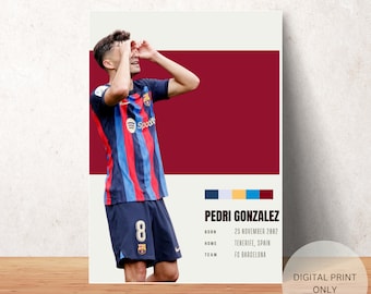 Pedri, FC Barcelona, Soccer, Athlete, Sports Poster, Minimalist Wall Art, 3 Sizes Offered