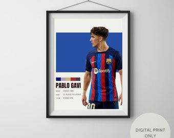 Pablo Gavi, FC Barcelona, Soccer Poster, Digital Wall Art, Minimalist Sports Poster