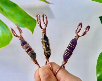 Crystal Point Stone Ring| Ring Smoker| Crystal Pipe| Smoke Ring| Long Nails Protecter| Obsidian Ring| Amethyst Ring