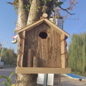 Old Primitive Handmade Birdhouse Reclaimed Barn Wood Country,Wooden Bird House Hanging Robin Feeding Small Wild Nesting  Feeder Box gift