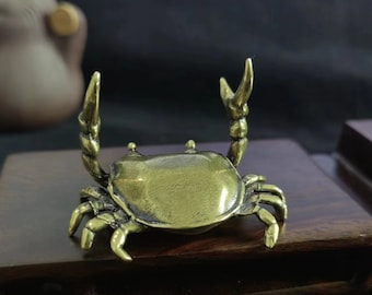 Copper Statue cute Crab StatueLucky Brass Home Desk Ornament Miniature Fengshui Crab tea Pet Antique Business card clamp halloween Ornaments