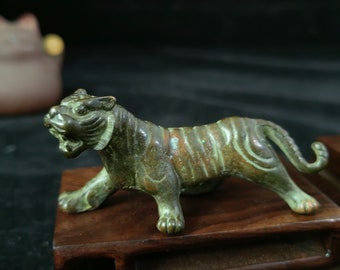 Art du cuivre Statue féroce de tigre en cuivre rouge, sculpture d'animal sauvage, petit tigre Tigre du zodiaque Mini miniature Collection Big cat Lion PSY151