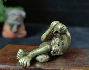 Copper Statue Leisure monkey animal Lucky Brass Home Desk Ornament Decor Miniature Feng shui Tea Pet Antique Serene Figurine father day gift