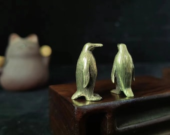 Get 2 of Copper Statu luky penguin animal Lucky Brass Home Desk Ornament Decor Miniature Feng shui Tea Pet Antique  Serene Figurine