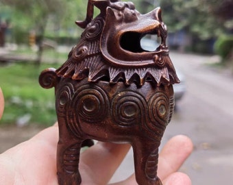 Fengshui culture Bronze mythical beast Censer Incense  Burner Unique Ritual  Incense holder,Vintage Brass Ash catcher censer Incensorypsy347