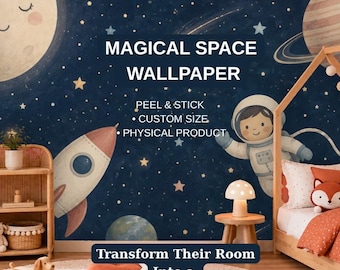 Space Adventure Peel and Stick Wallpaper, Kids Astronaut Wall Mural, Galaxy Nursery Wall Decor