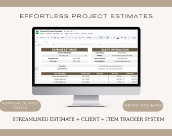 Estimación de gastos y seguimiento de clientes: Plantilla de Hojas de cálculo de Google (Descarga digital, PDF imprimible)