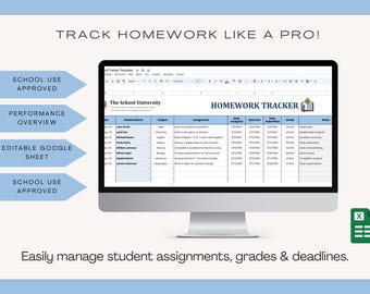 Homework Tracker Google Sheets Template | Assignment Tracker for Teachers & Students | Editable School Spreadsheet