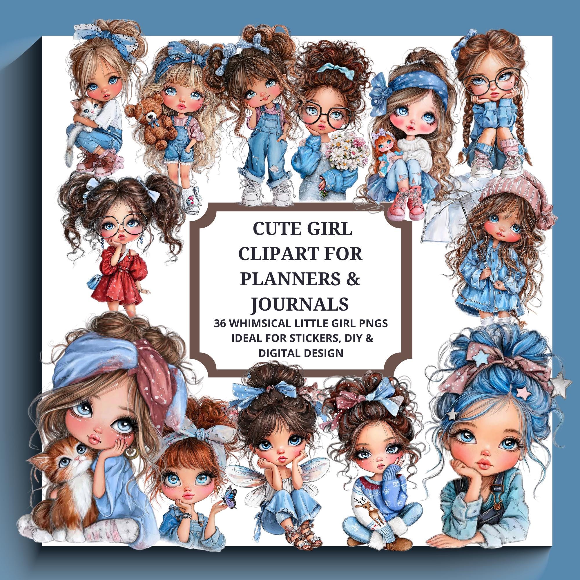 Girl Clipart Bundle, Whimsical PNG Illustrations (36 Files) (digital ...