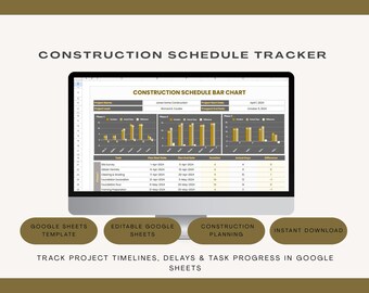 Construction Schedule Bar Chart Tracker, Project Timeline Dashboard (Google Sheets Template)