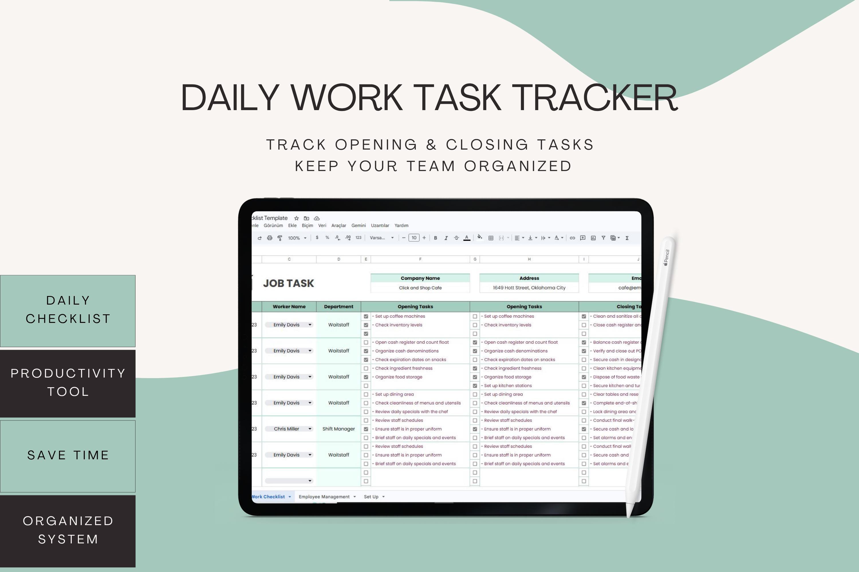 Employee Task Tracker, Work Checklist, Staff Management Spreadsheet ...