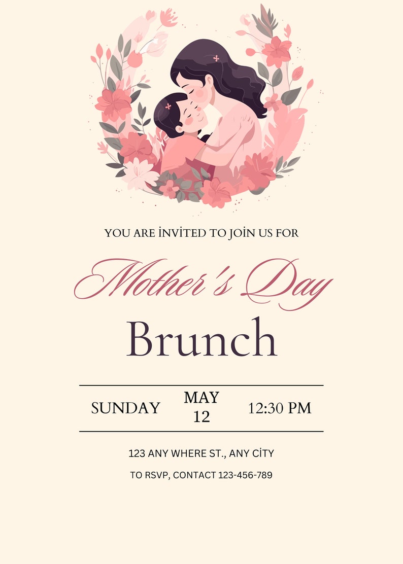 Editable Mothers Day Brunch Invitation, Printable Mother's Day Brunch ...