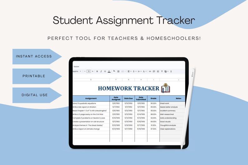 Homework Tracker Google Sheets Template | Assignment Tracker for ...