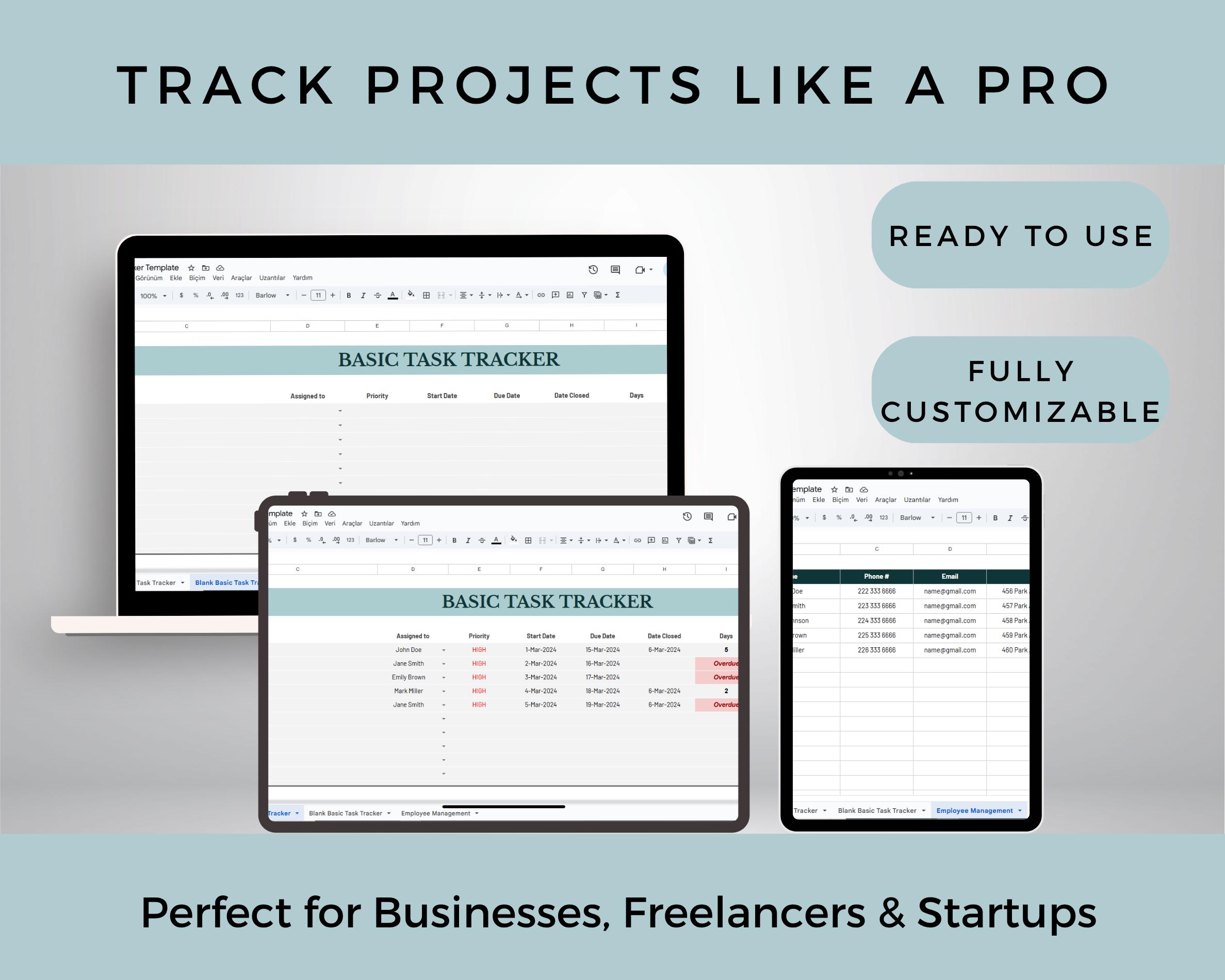 Task Tracker Google Sheets Template: Project Management, To-do List - Etsy