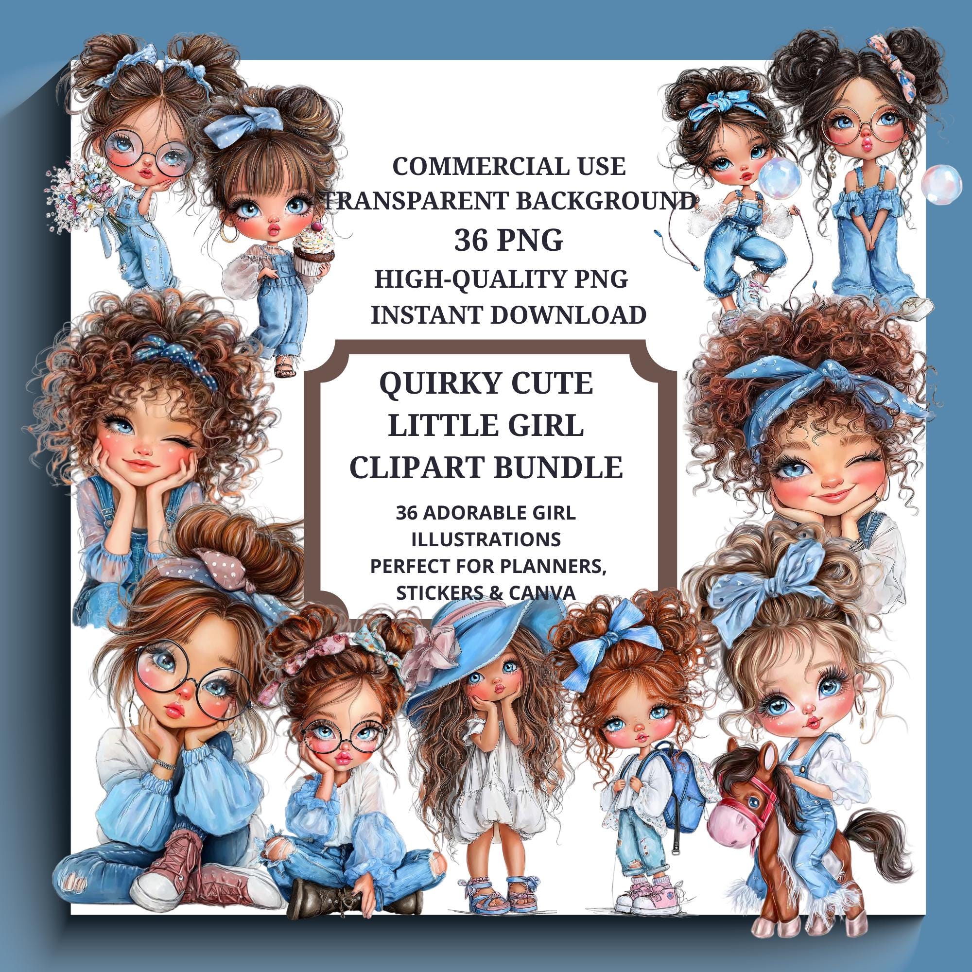 Girl Clipart Bundle, Whimsical PNG Illustrations (36 Files) (digital ...