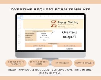 Overtime Request Form Template | Employee Overtime Approval Form | HR Overtime Tracker | Google Sheets Payroll & HR Tool