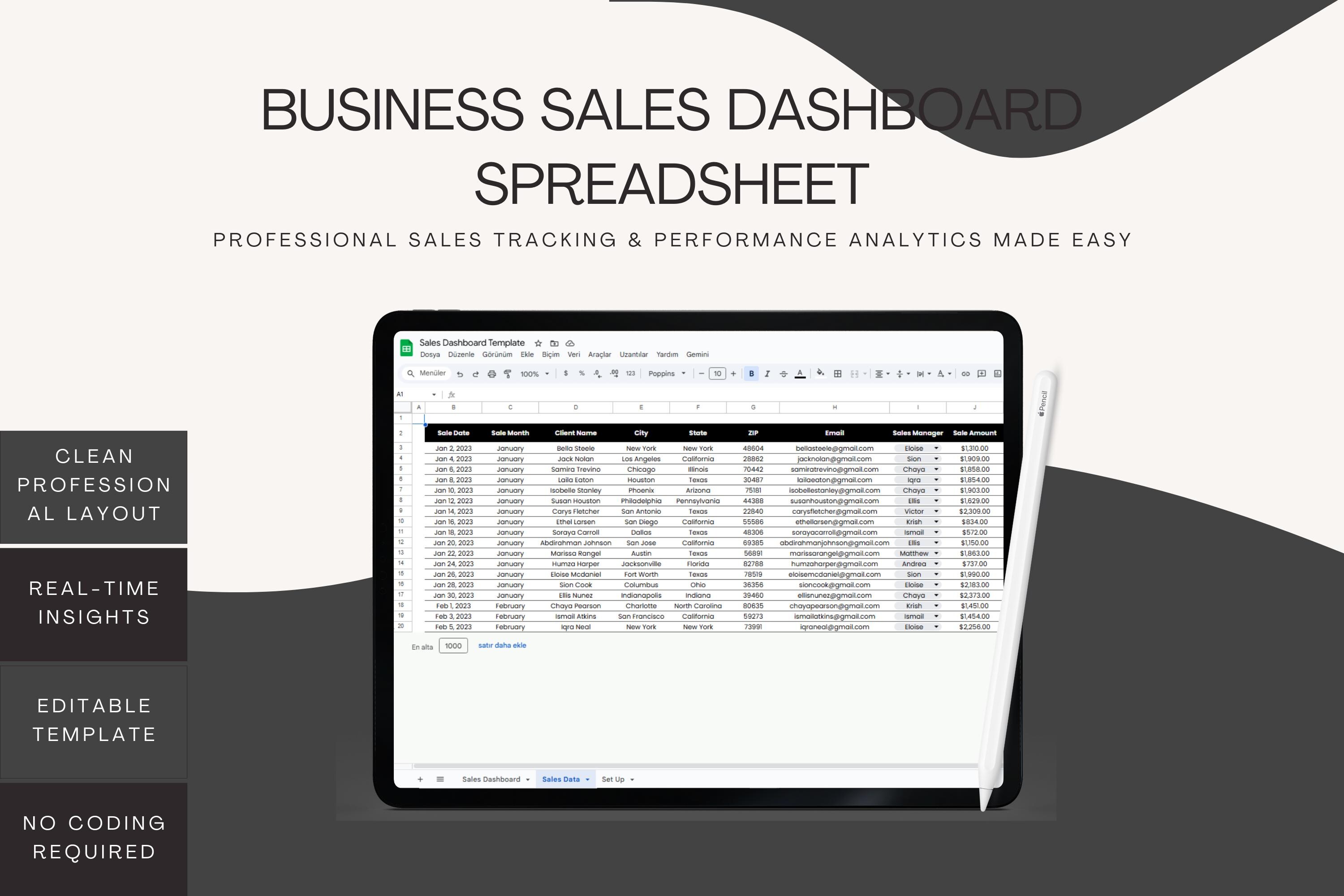 Sales Dashboard Template Google Sheets | Sales Tracker Spreadsheet ...