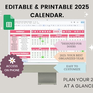2025 Calendar with US Holidays | Minimal Digital Planner | Printable Annual Schedule