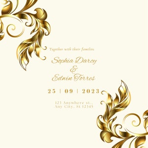 Editable Wedding Invitation: Gold Floral Design (Digital Download)
