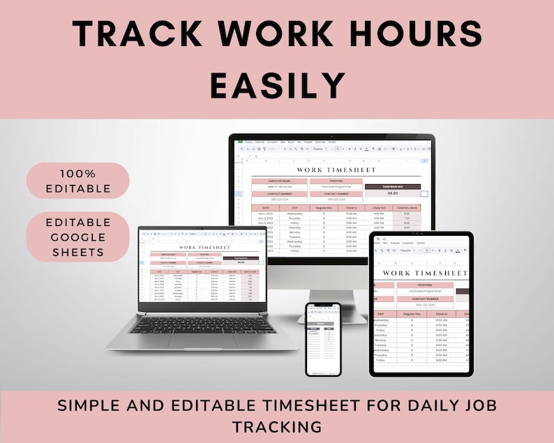 Google Sheets Work Timesheet Template: Employee Hour Tracker (printable ...