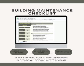 Building Maintenance Checklist for Property Managers, Facility Inspection Tracker, Google Sheets Maintenance Log Template