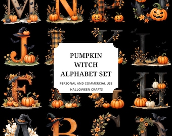 Halloween Alphabet Clipart A-Z | Spooky Pumpkin Letters PNG | Transparent Font Bundle