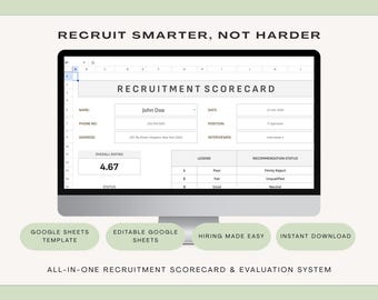 Recruitment Scorecard Template | Hiring Evaluation & Interview Rating Tool | Google Sheets HR Tracker