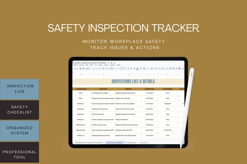 Work Inspection Tracker Workplace Safety Checklist, Compliance Tracker (google Sheets) - Etsy