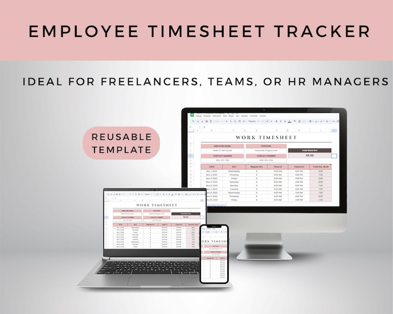 Google Sheets Work Timesheet Template: Employee Hour Tracker (printable ...