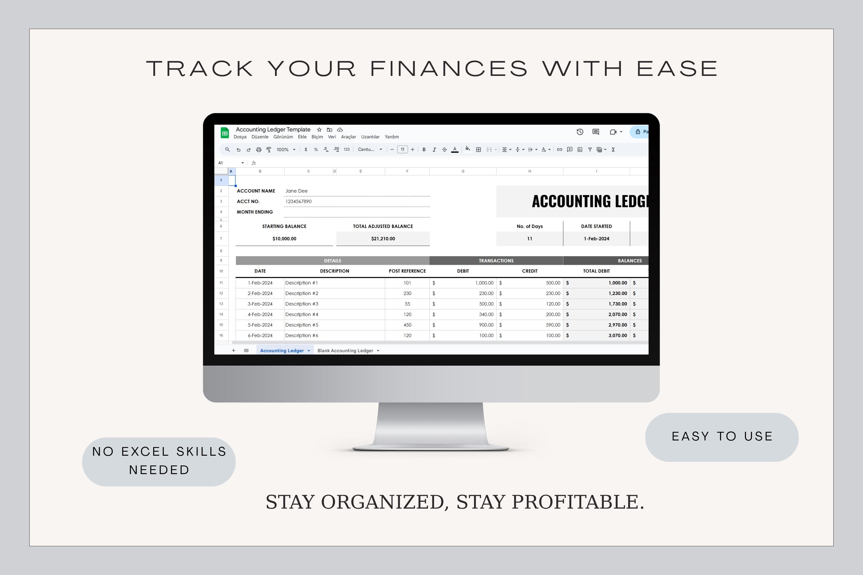 Accounting Ledger Template Google Sheets | Business Expense Tracker ...