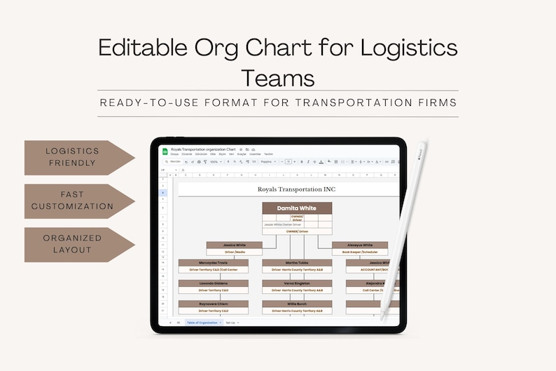 Simple Transportation Org Chart Editable Trucking Company Org Chart | Google Sheets Organizational ...