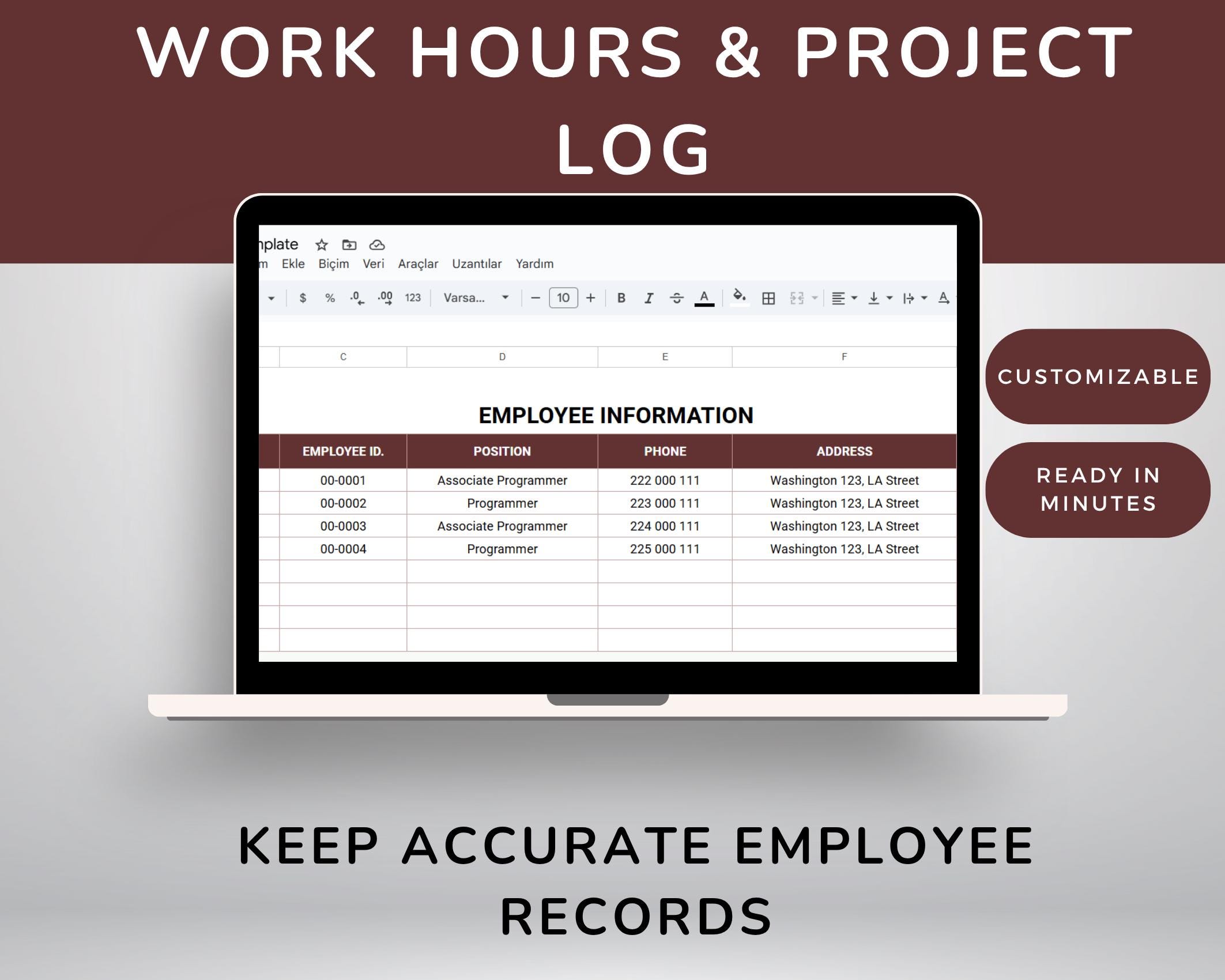 Employee Timesheet Template | Google Sheets & Excel | Track Hours, Pay ...