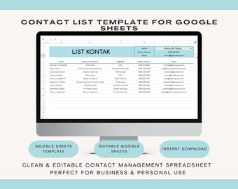 Google Sheets Contact List Template, Editable Contact Tracker (Digital Download)