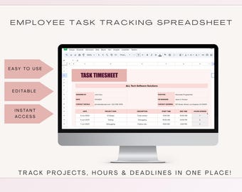 Task Timesheet Tracker | Employee Work Log | Editable Project & Hours Tracker Template (Google Sheets - Excel)