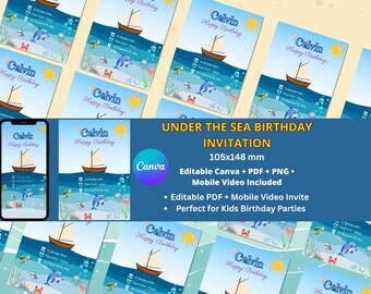 Under the Sea Birthday Invitation, Kids Ocean Party Invite (Digital Download)