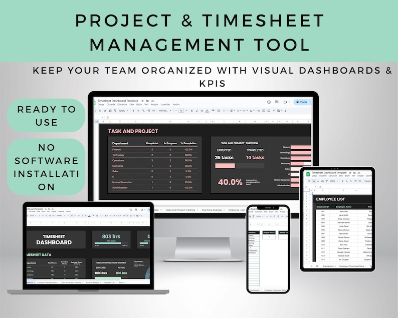 Employee Timesheet Dashboard Template | Task & Overtime Tracking Google ...